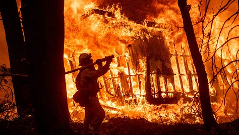 Group of photos displaying firefighters and damage caused by the 2008 Palm Bay Mothers Day fires.
