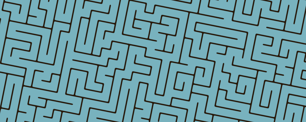 maze banner, with detail view of a slanted maze