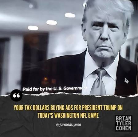 He aired a taxpayer-funded Trump ad during today's NFL games. Yes, this is illegal.