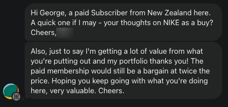 Subscriber from New Zealand asking George's view on Nike (NKE) as a buy. Subscriber from New Zealand asking George's view on Nike (NKE) as a buy.