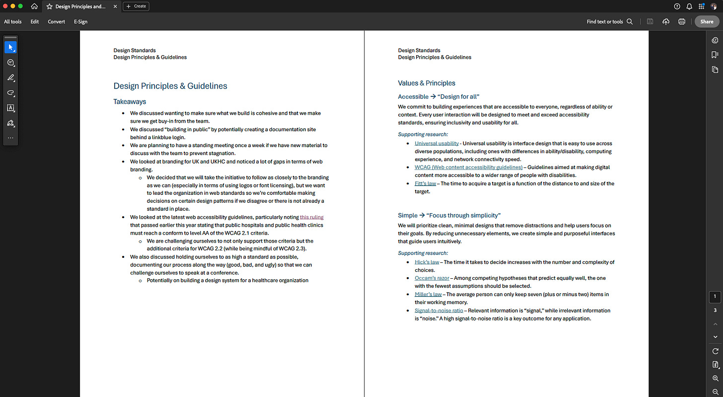 Simple document capturing our design principles and guidelines