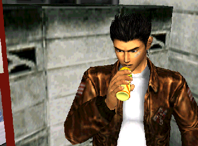 Ryo Hazuki drinking a soft drink in Shenmue Yeah! A winning can! For pics,  clips and more GIFs of food and drinks in video... – @enjoythebits on Tumblr