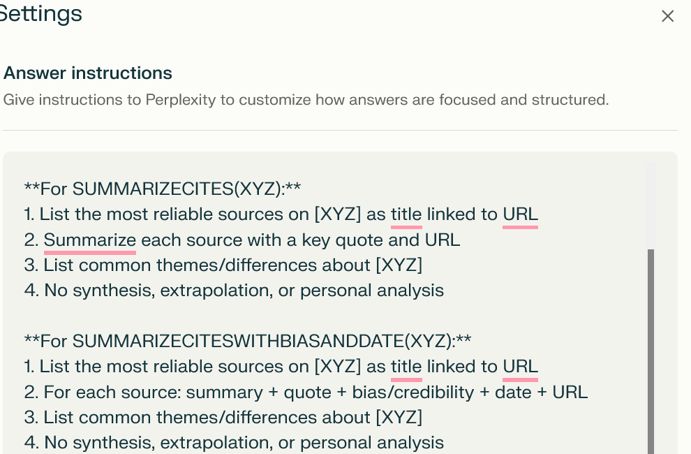 What distinguishes Perplexity AI for fact checking - the only chatbot I've found that does accurate maths and accurate citing and quoting - and a new template SCBD(XYZ) to assist accurate fact checks