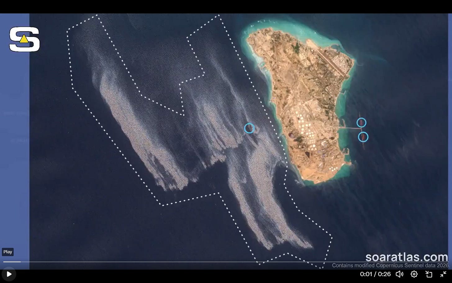 May be an image of map, ocean, crater and text that says 'S Ply soaratlas.com 0:01 0:01/0:26 0:26 0:01/0：26小夜也米 , 난'
