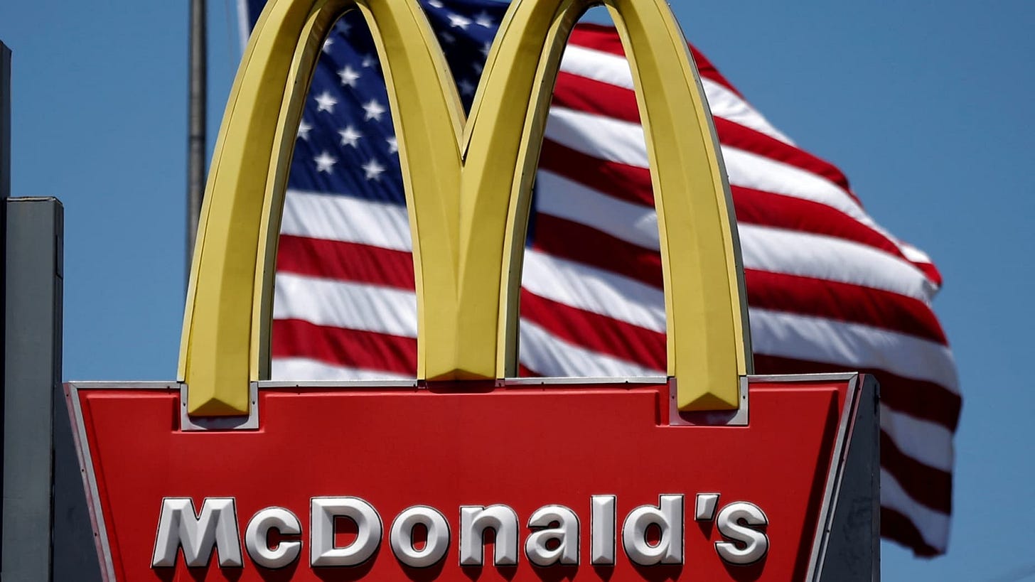 FILE PHOTO: The logo of McDonald's (MCD) is seen in Los Angeles, California, United States, April 22, 2016. REUTERS/Lucy Nicholson/File Photo