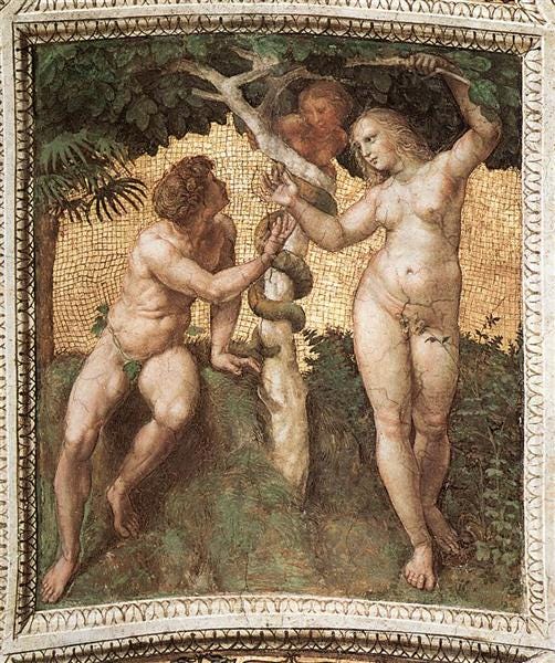 Adam and Eve, from the 'Stanza della Segnatura', c.1508 - 1511 - Raphael