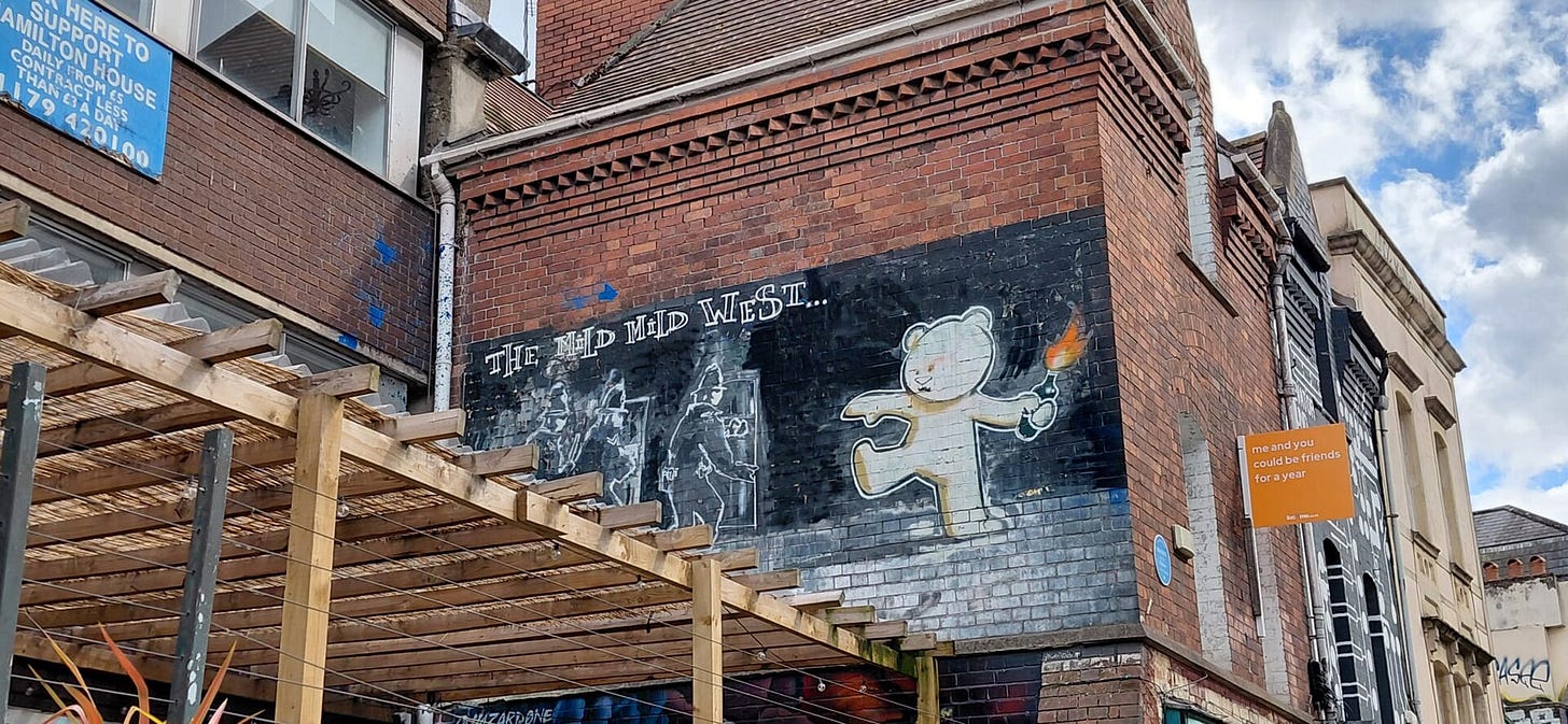 Banksy, "The Mild Mild West", Stokes Croft, Bristol, 1999. Photo: Earthkingfather, CC BY SA 4.0