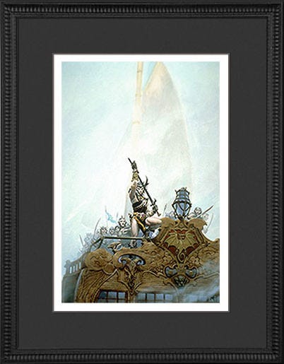 Signed Open Edition Giclée of SAILOR ON THE SEAS OF FATE, conservation framed with acid-free fabric mat, archival plexiglass, and wood frame. Signed Open Edition Giclée of SAILOR ON THE SEAS OF FATE, conservation framed with acid-free fabric mat, archival plexiglass, and wood frame.