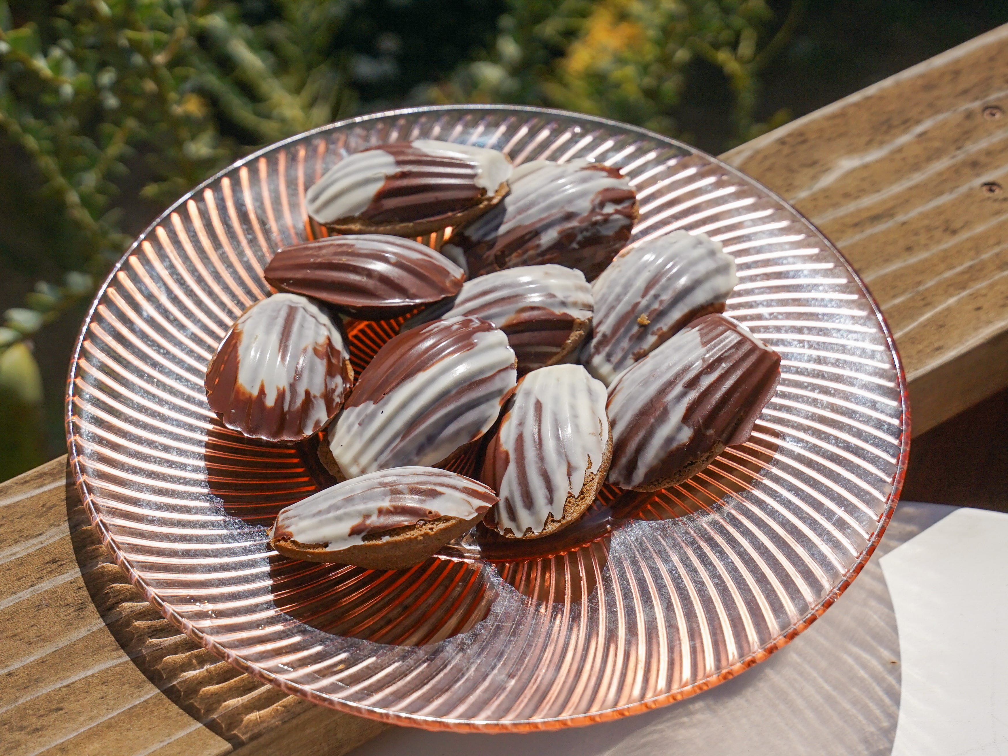 Chocolate Dipped Hojicha Madeleines - by Kristina Cho