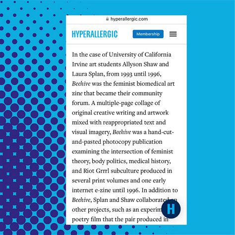 phone screenshots of the article from Hyperallergic