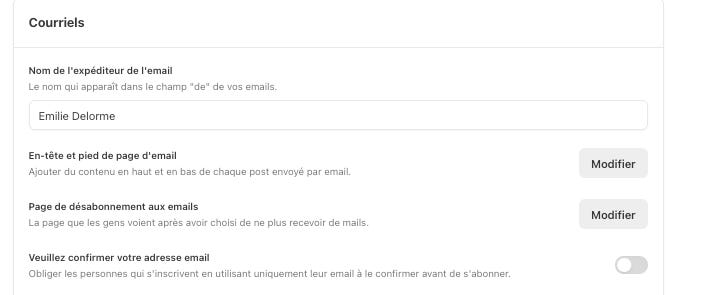 capture ecran montrant où activer le double opt in sur substack