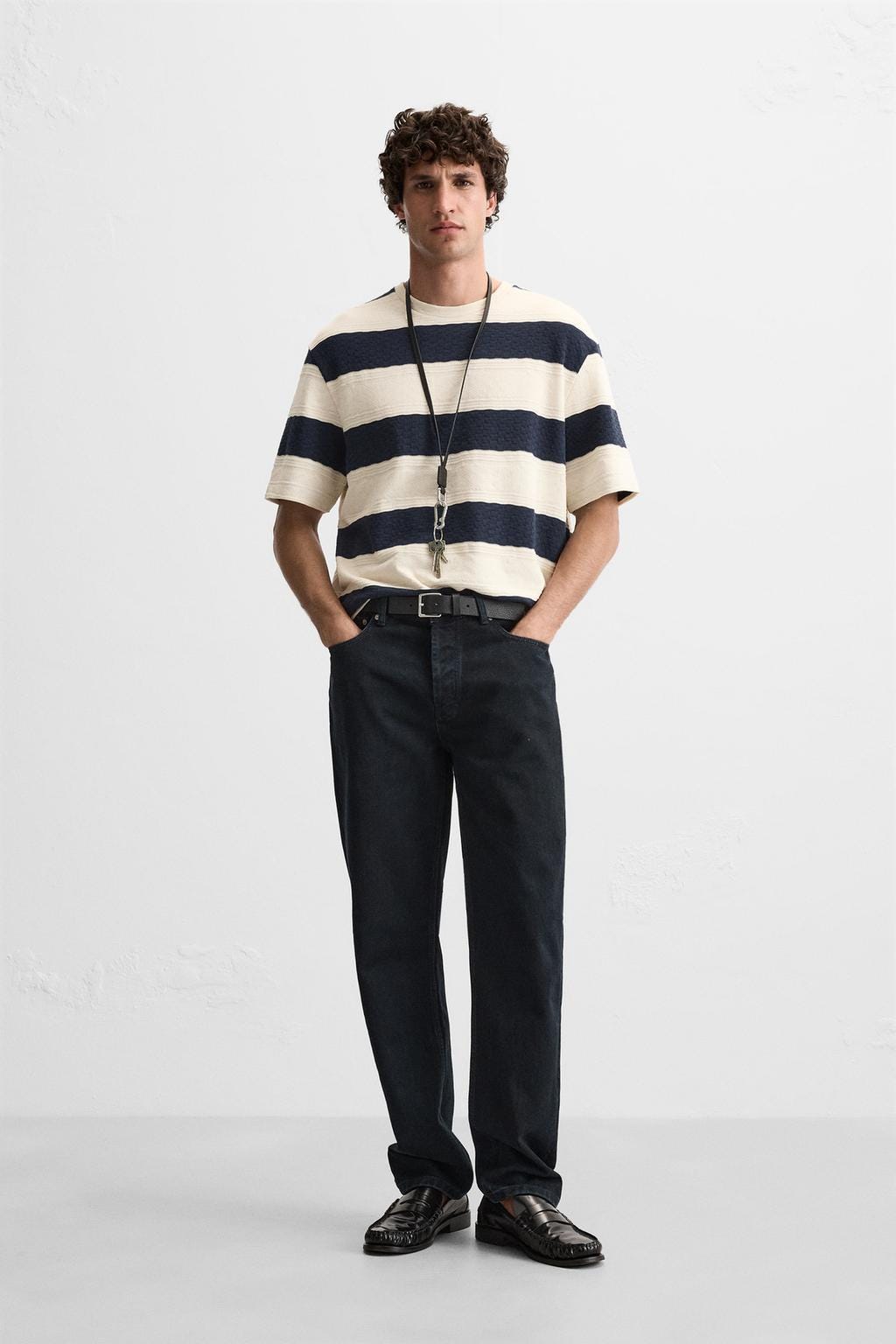 STRIPED JACQUARD T-SHIRT - Oyster-white by Zara - Image 0