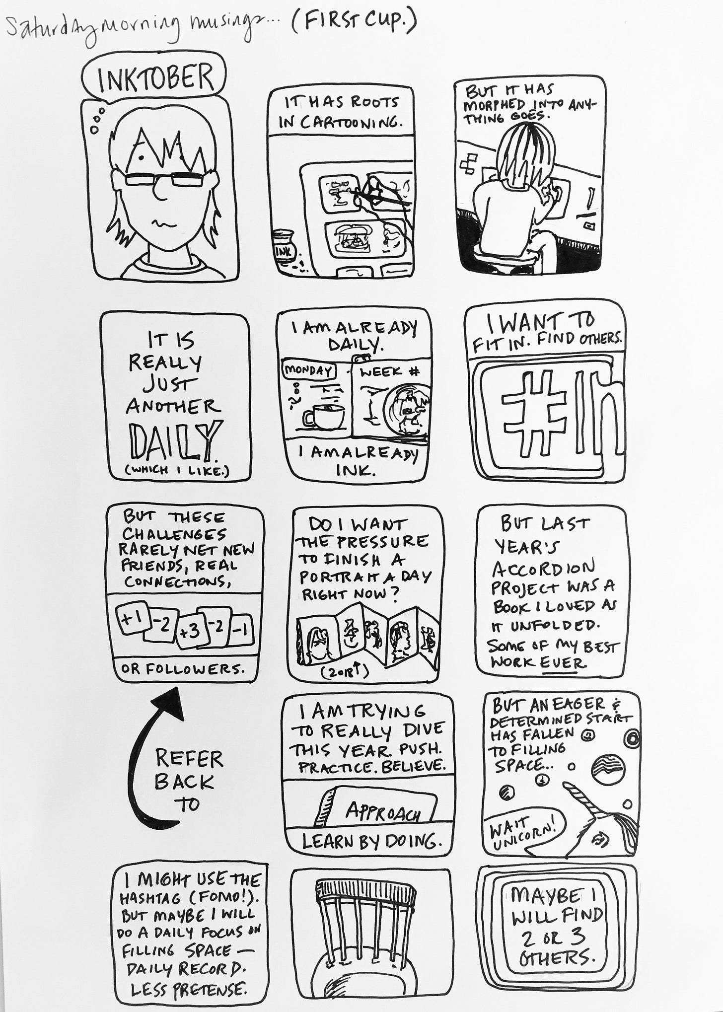 Comic panels thinking about doing inktober.