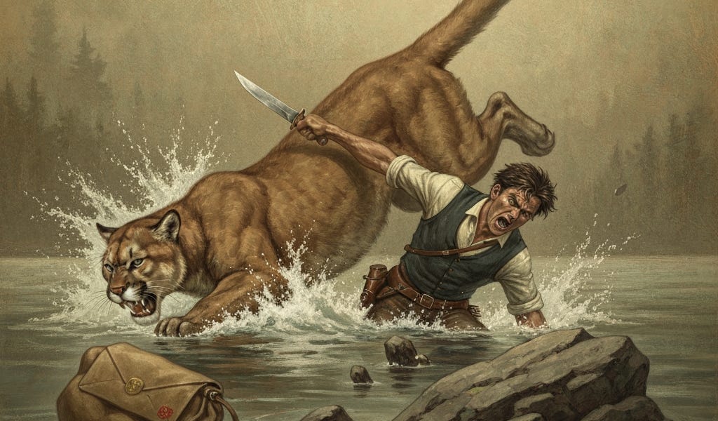 Man vs. Beast: A Mail Carrier's Epic Battle with a Giant Cougar in 1881 Yellowstone &ndash; Frontier Survival Story