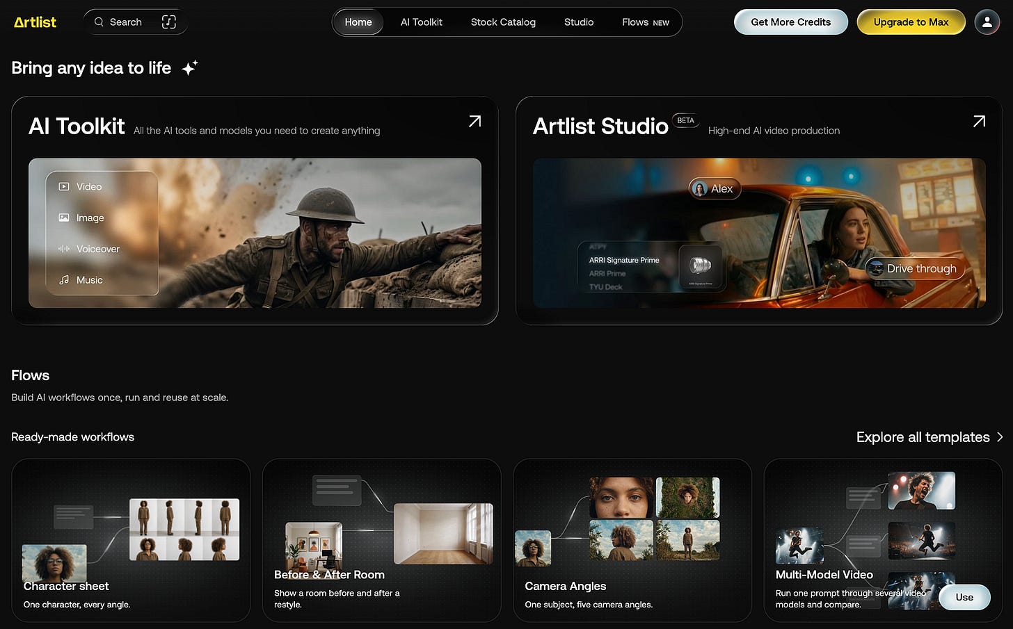 Artlist homepage with AI toolkit and Artlist Studio tools. Image by Jim Clyde Monge Artlist homepage with AI toolkit and Artlist Studio tools. Image by Jim Clyde Monge