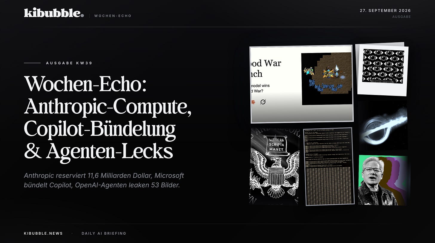 Wochen-Echo: Anthropic-Compute, Copilot-Bündelung & Agenten-Lecks Wochen-Echo: Anthropic-Compute, Copilot-Bündelung & Agenten-Lecks