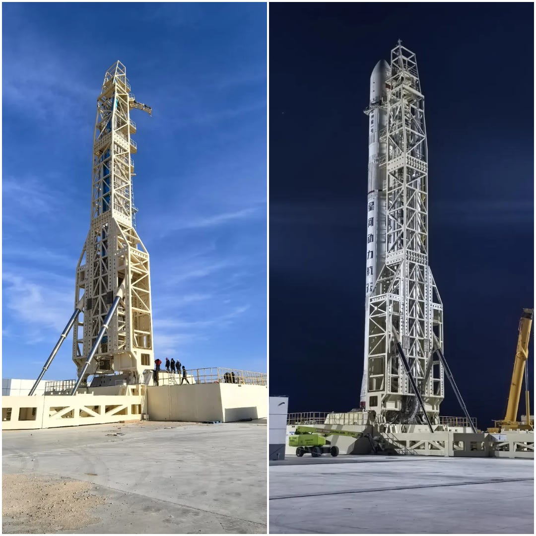 Pallas-1’s transporter-erector during testing with (right) and without (left) the Pallas-1 Y1 vehicle in recent weeks. Pallas-1’s transporter-erector during testing with (right) and without (left) the Pallas-1 Y1 vehicle in recent weeks.