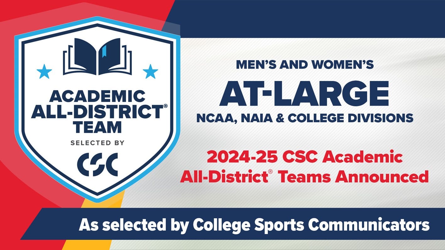 Announcing 2024-25 CSC Academic All-District® Men's & Women's At-Large Teams in all NCAA, NAIA & College Divisions