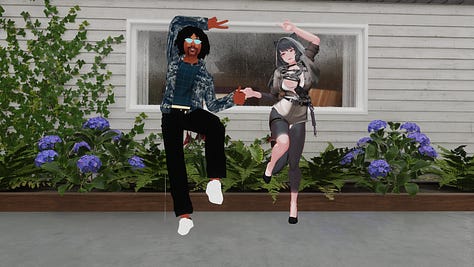 In these images, ArmaniXR and Noppers strike some fun poses wearing full-body trackers together.