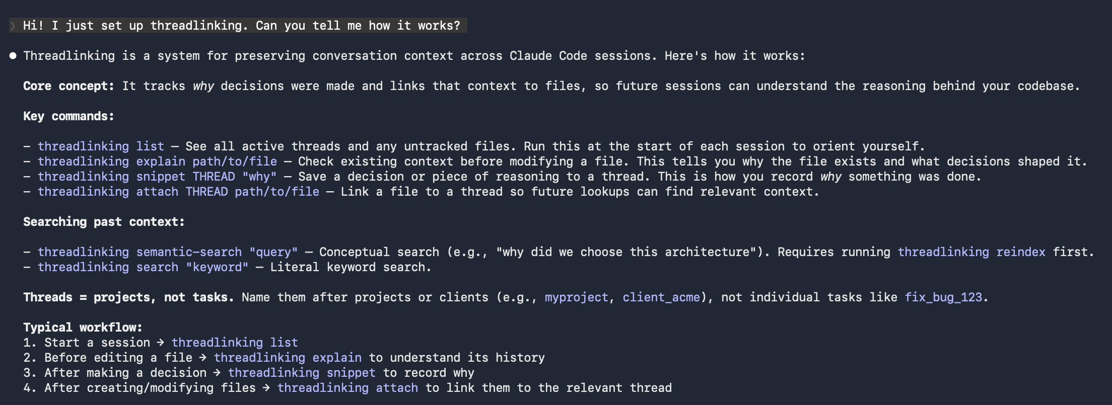 Context Engineering with Threadlinking for Claude Code