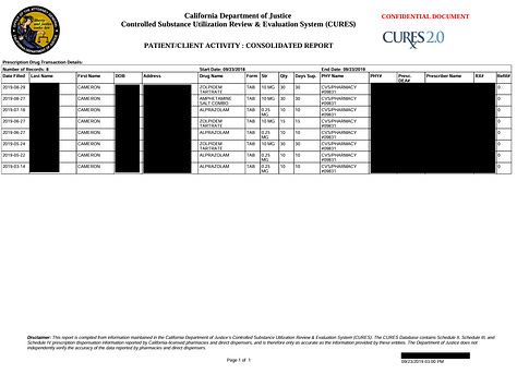Redacted examples of the exposed documents on the database. Image 1 shows a patient registration form. Image 2 shows a screenshot of an entry in OVLGcrm. Image 3 shows a ROI doc. Image 4 shows a CURES report. Image 5 shows a patient report for Savantcare. Image 6 shows an Anthem Blue Cross insurance card.