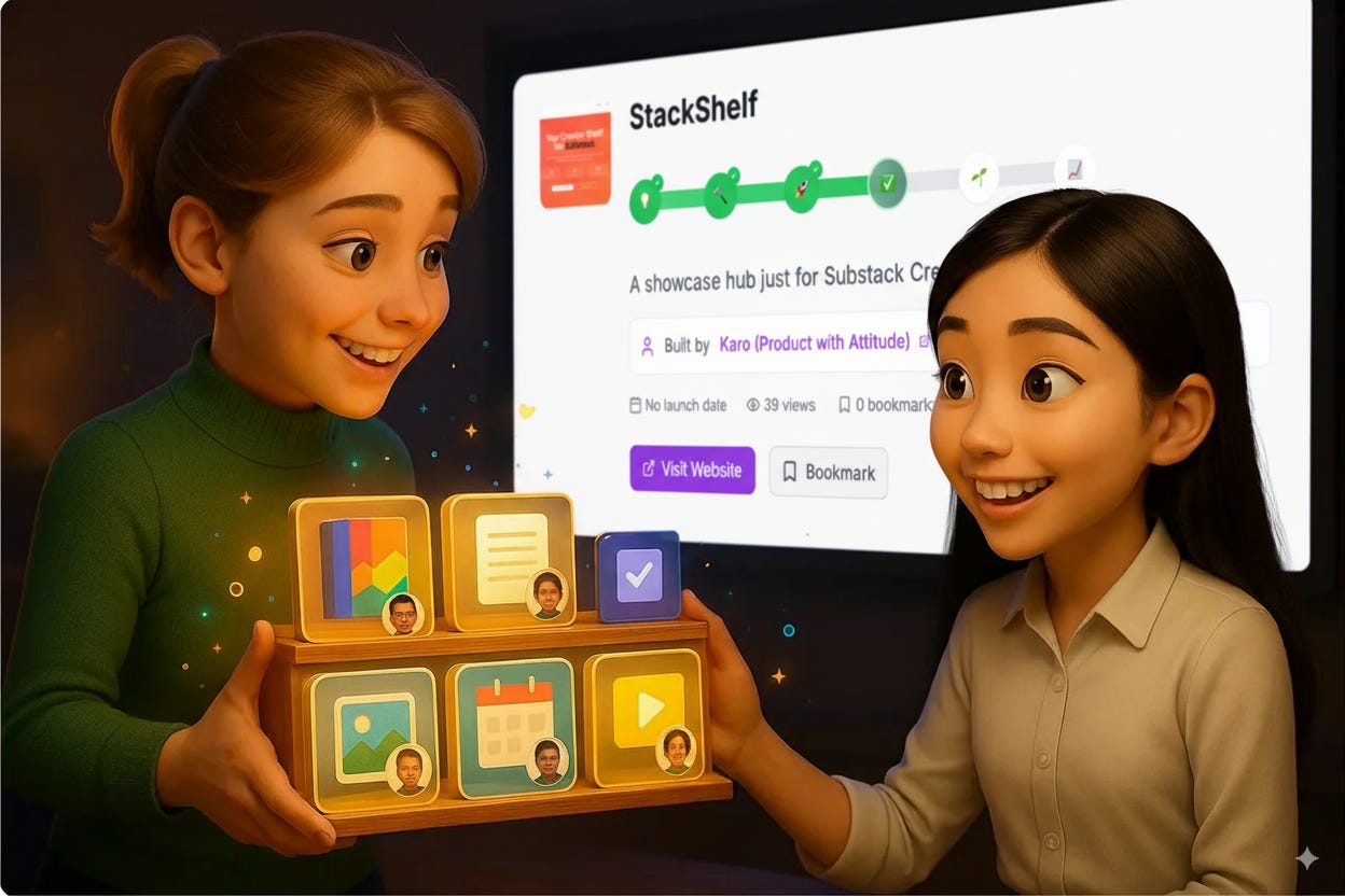 Stackshelf creator profiles and product showcase platform, listed in vibecoding.builders and featured in Build to Launch Friday at buildtolaunch.ai - how domain experts build community-driven platforms with AI collaboration and elegant design.