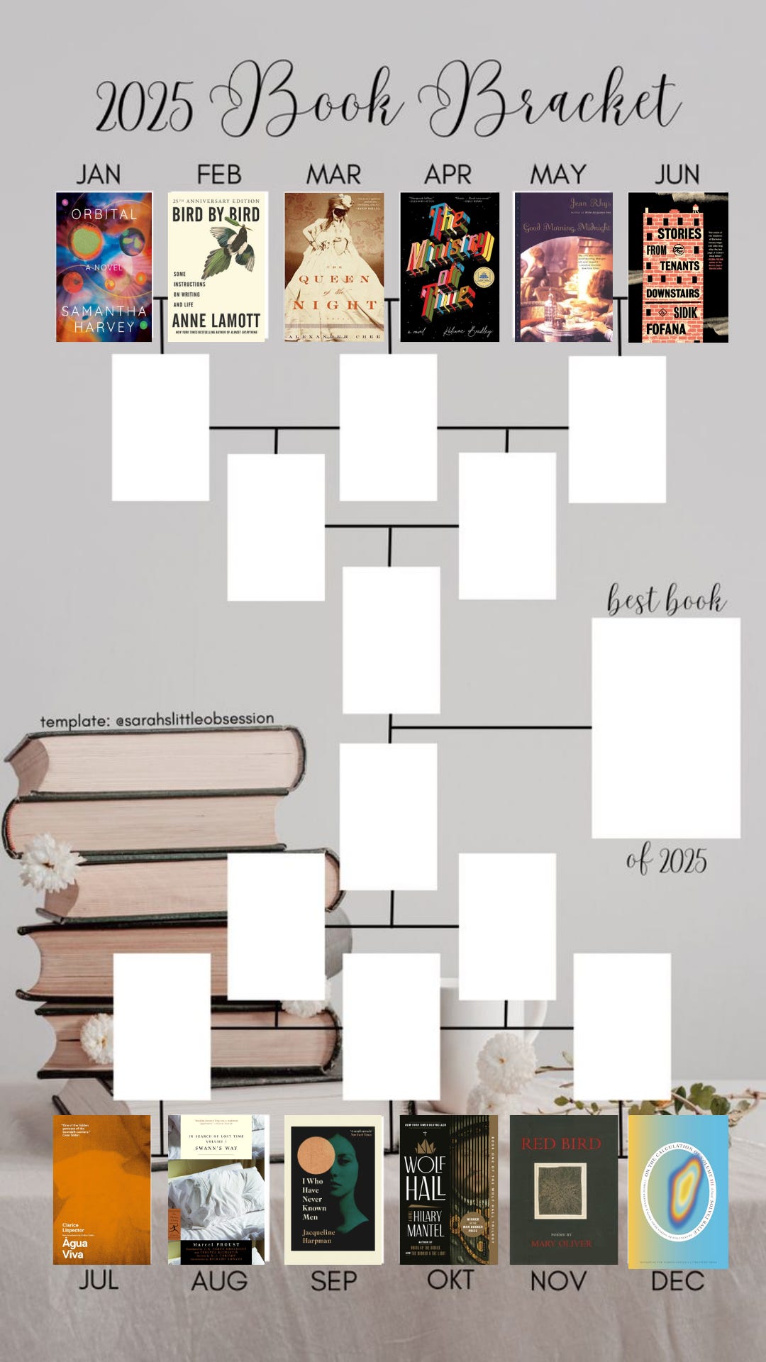 2025 Book Bracket with book cover images filling the first round of spots