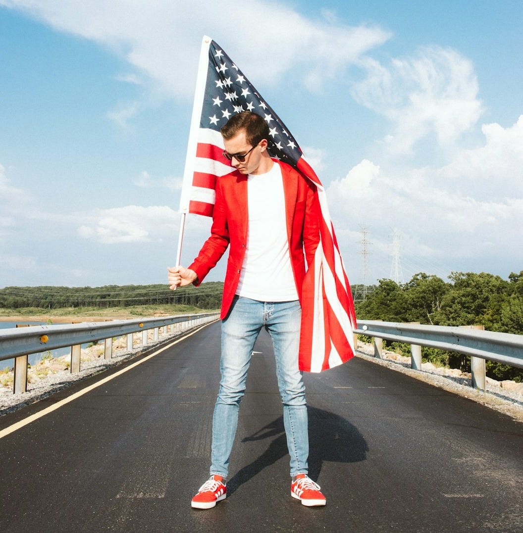 a person holding a flag