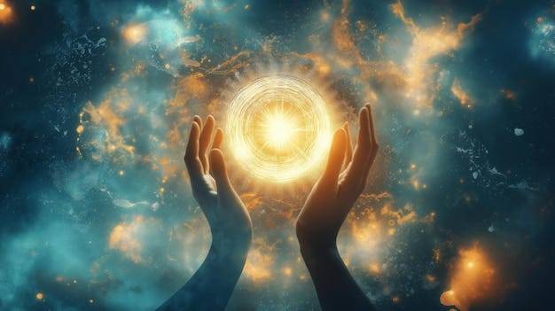 Hands reaching towards a glowing orb cosmic energy spiritual awakening  ethereal light celestial power mystical forces energy manipulation  metaphysical concept | Premium AI-generated image
