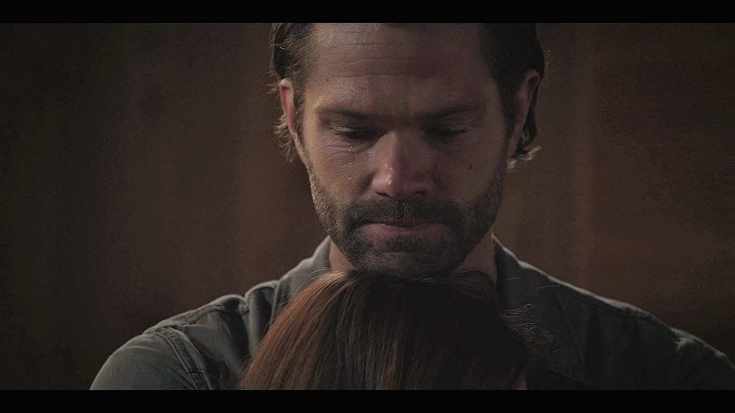 Cordell Walker hugging daughter Stella tight and crying. Cordell Walker hugging daughter Stella tight and crying.