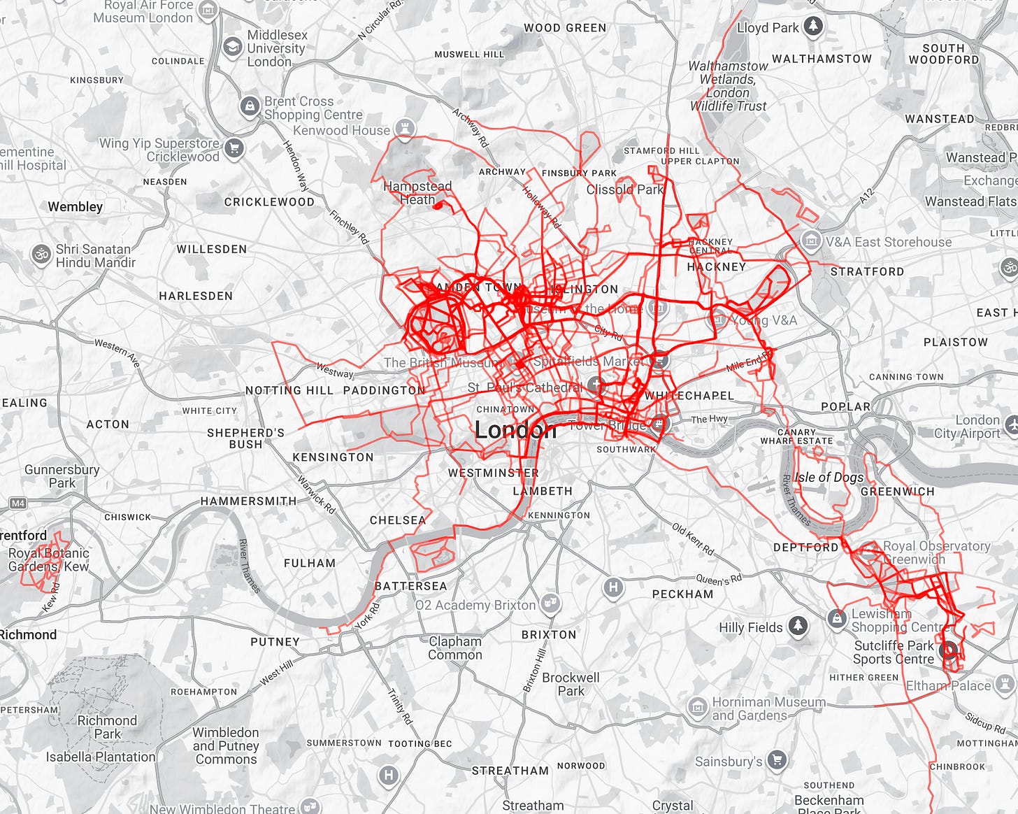 Heatmap of my London running