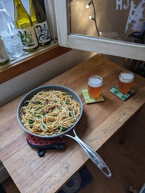 spaghetti on a table