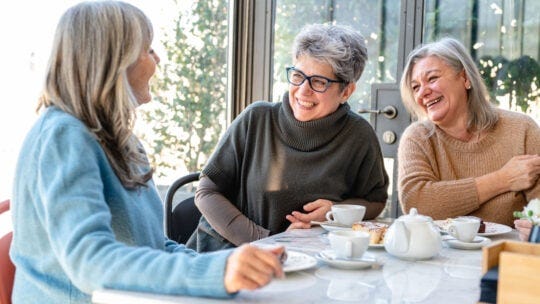 retired person and friends