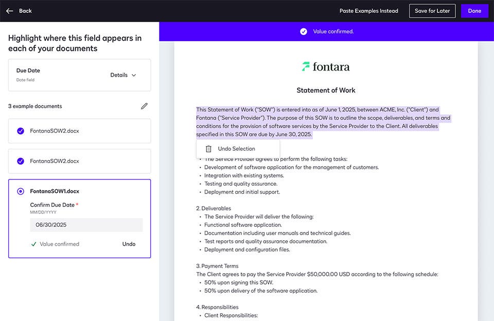 Screenshot showing how Custom Extractions work within Docusign's IAM platform. Image credit: Docusign Screenshot showing how Custom Extractions work within Docusign's IAM platform. Image credit: Docusign