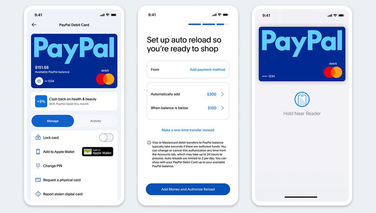 Screenshots of the PayPal mobile experience