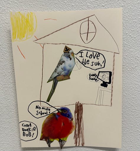 Children's art on the wall at a town council meeting