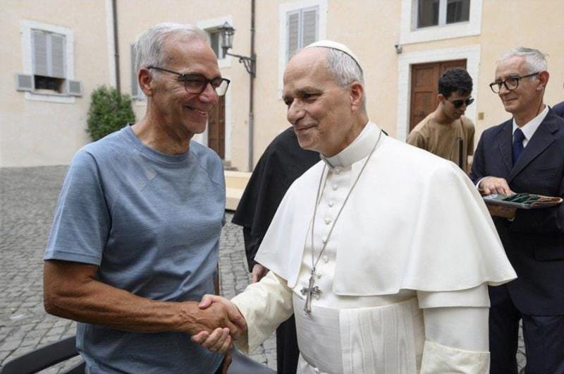 John Prevost shakes hands with Pope Leo XIV at Castel Gandolfo John Prevost shakes hands with Pope Leo XIV at Castel Gandolfo
