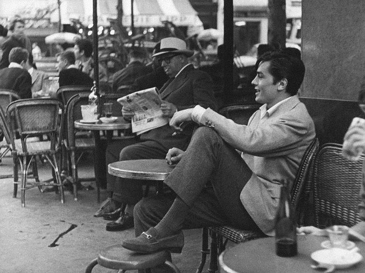 Alain Delon in Café de Flore, Paris, 1960. #AlainDelon #Paris #film  #FilmTwitter #TCMParty