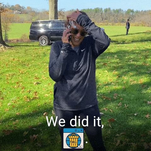 Kamala Harris "We did it, Joe" meme, but the word Joe has the TMI logo over it