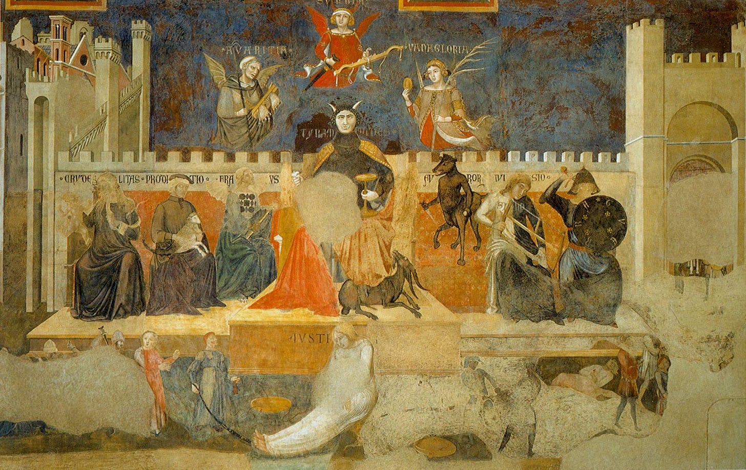 Medieval mural of bad government in Siena Italy Medieval mural of bad government in Siena Italy