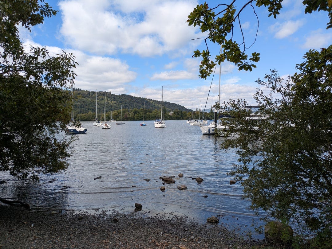 Lunch on a bench by Lake Windermere Lunch on a bench by Lake Windermere