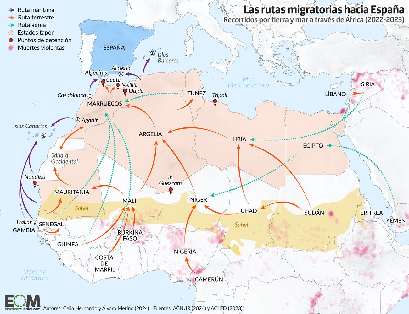 El mapa de las rutas migratorias entre África y España