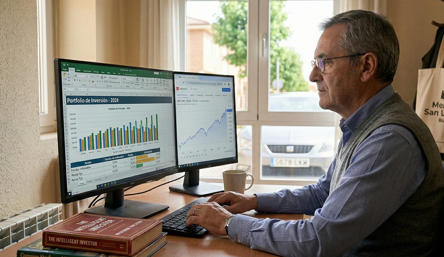 Jubilado millonario revisando sus inversiones
