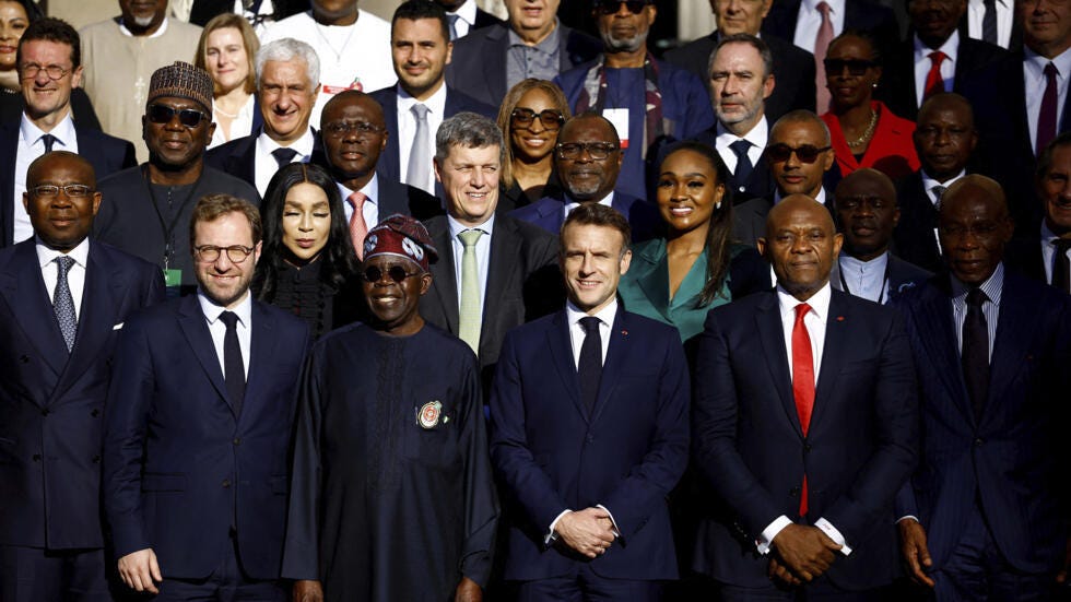 Nigerian President Bola Tinubu with French President Emmanuel Macron, French Economy, Finance and Industry Minister Antoine Armand, and Tony Elumelu, President de United Bank for Africa (UBA), during the meeting of the France-Nigeria Business Council at the Hotel Marigny in Paris. Nigerian President Bola Tinubu with French President Emmanuel Macron, French Economy, Finance and Industry Minister Antoine Armand, and Tony Elumelu, President de United Bank for Africa (UBA), during the meeting of the France-Nigeria Business Council at the Hotel Marigny in Paris.