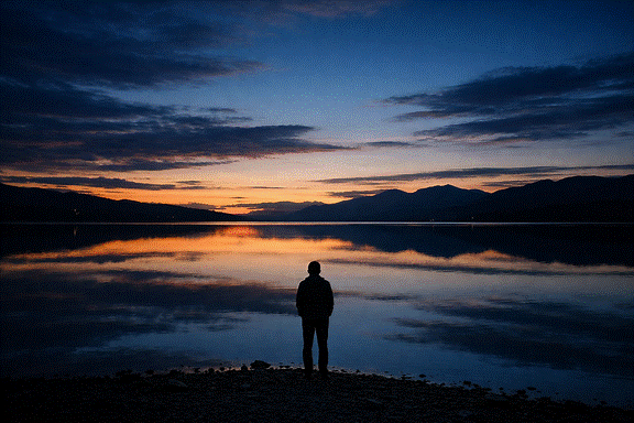 Solitary lakeside dusk Solitary lakeside dusk
