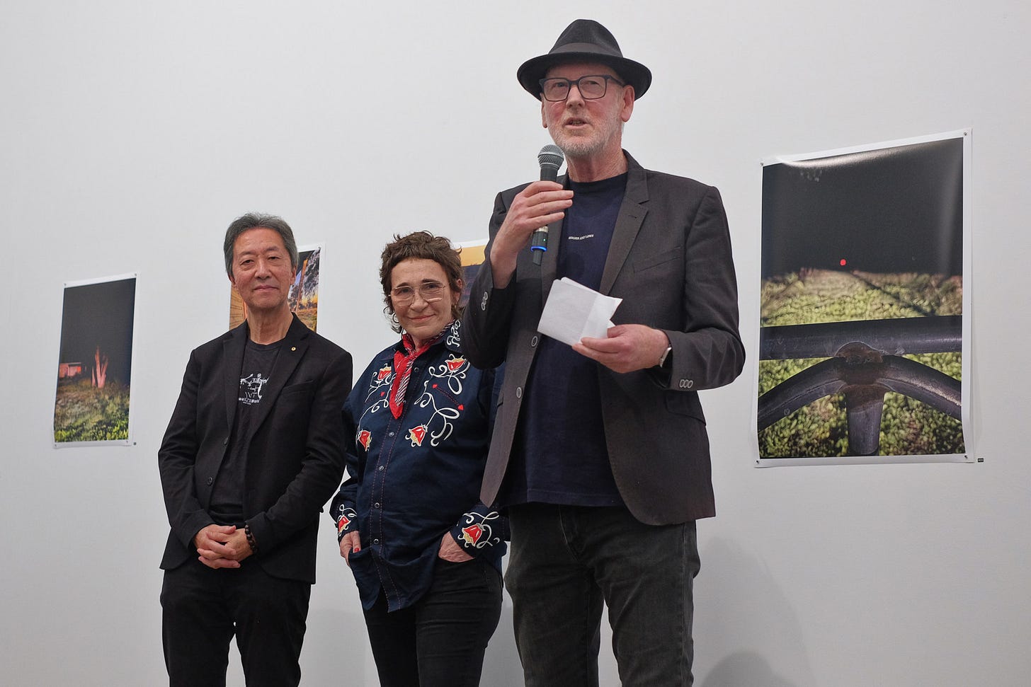 Simon Chan, Teena McCarthy and Dr Paul Thomas at art atrium.