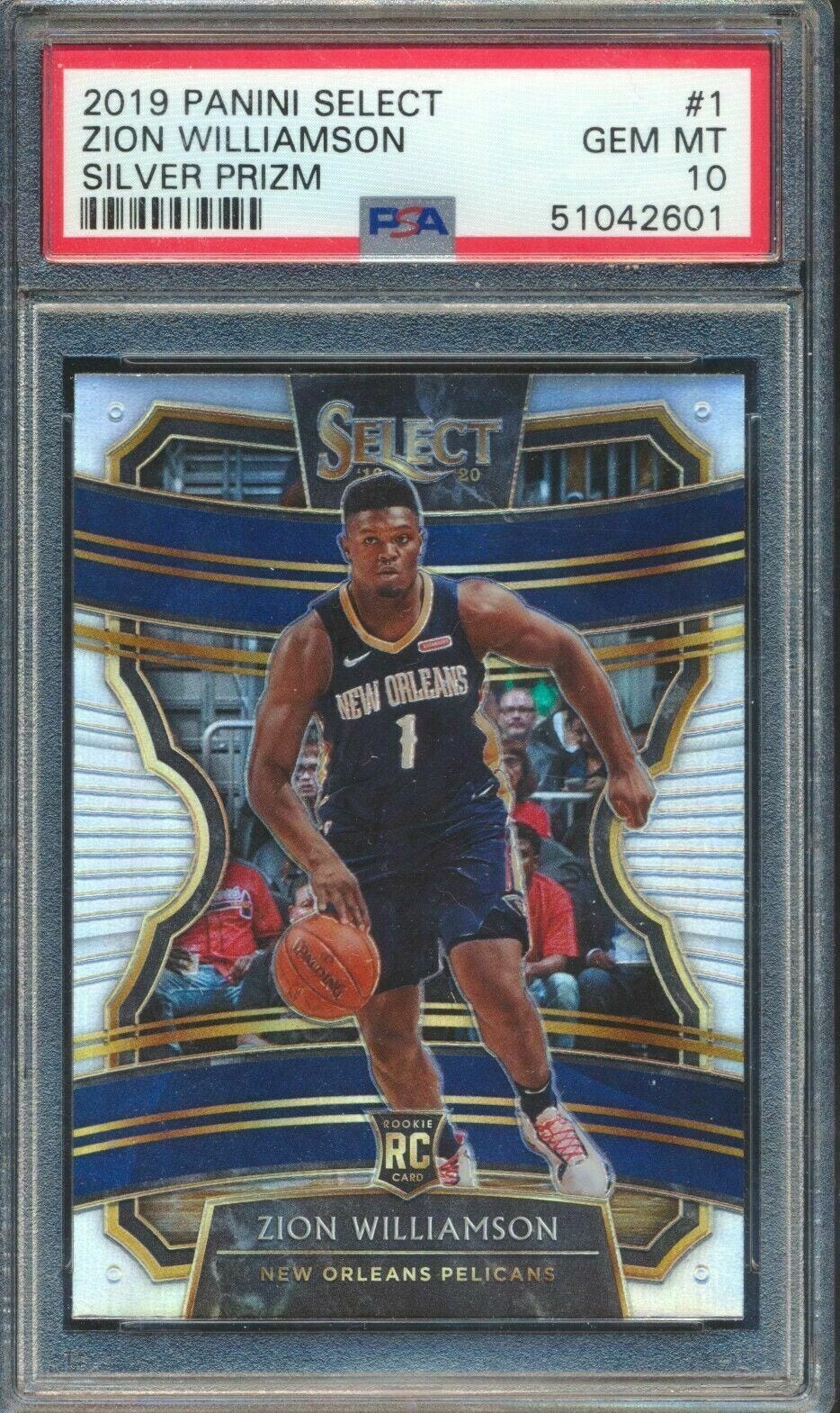 Image 01 - 51042601-Zion-Williamson-2019-Panini-Select-1-Silver-Prizm-RC-Rookie-PSA-10
