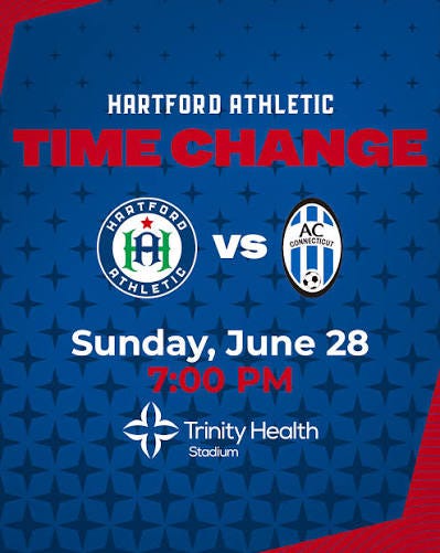 Match Time Update! Please note that Hartford Athletics match vs AC Connecticut has now been moved to 7:00pm! We can't wait to see you at kickoff as we continue to push for Match Time Update! Please note that Hartford Athletics match vs AC Connecticut has now been moved to 7:00pm! We can't wait to see you at kickoff as we continue to push for