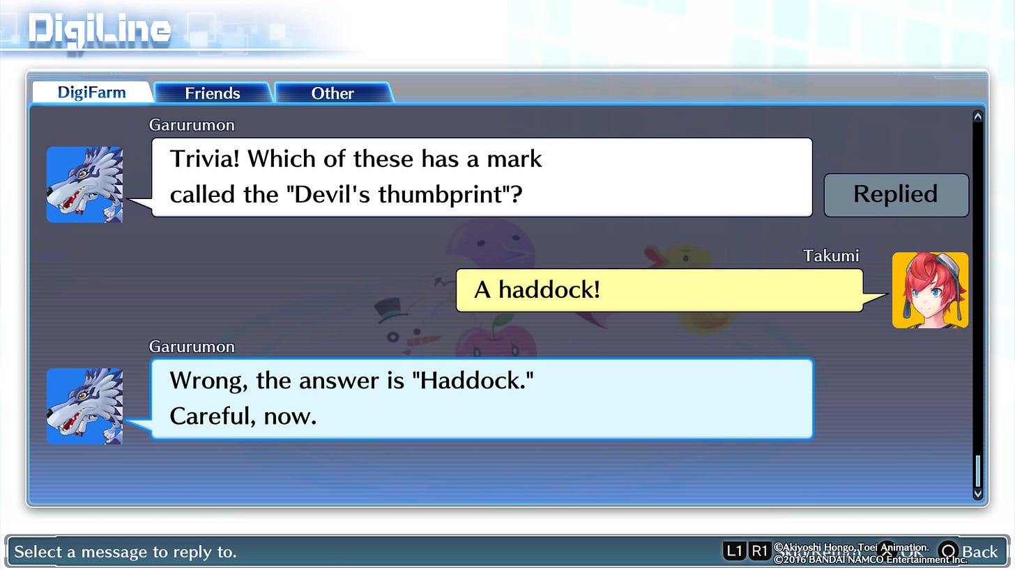In Digimon Cyber Sleuth there are many localisation errors, such as this one where the wrong answers are marked as correct in a quiz In Digimon Cyber Sleuth there are many localisation errors, such as this one where the wrong answers are marked as correct in a quiz