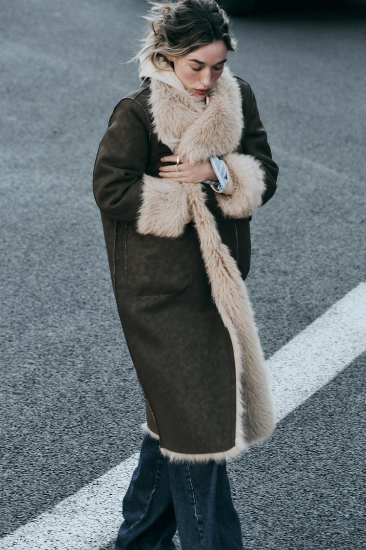 Zara DOUBLE-FACED REVERSIBLE LONG COAT - Brown / Taupe - Image 2